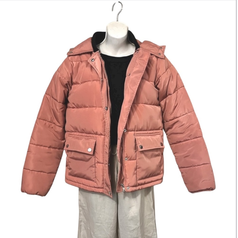 Lovers + Friends Womans Tulip Hooded Puffer Quilted Jacket Coral Pink Apricot Sm
